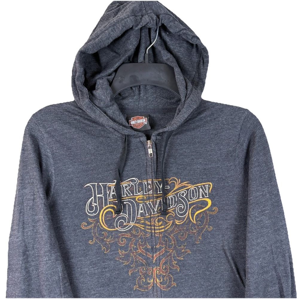 Harley-Davidson Women's M Full Zip Hoodie Gray Peterson's Miami Wing Graphic